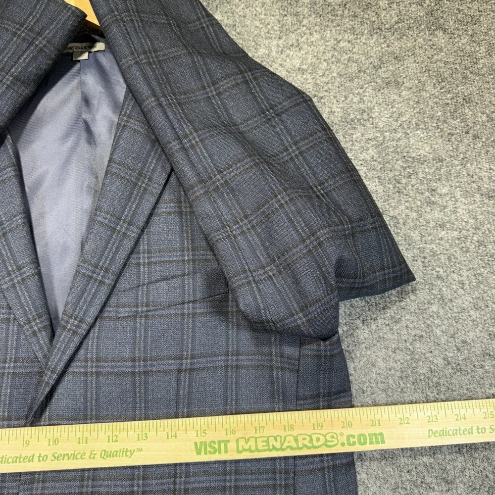 Johnston & Murphy Plaid Blazer Sport Coat Mens M Blue Grey 100% Wool 2-Button